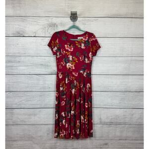 Loft Women's Pink Floral Pleated Short Sleeve Summer Knee Length Dress Size 4